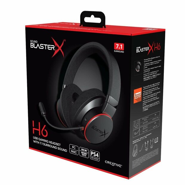 Creative Sound BlasterX H6 | Bedrade Over-ear Gaming Headset | USB-A &amp; 3.5mm | Zwart &amp; RGB