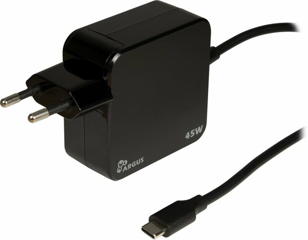 Inter-Tech Argus PD-2045 | Universele USB-C Oplader 45W | Zwart | Met Ge&iuml;ntegreerde Kabel