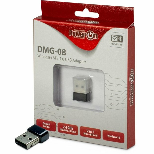 Inter-Tech DMG-08 | Wi-Fi 4 &amp; Bluetooth 4.0 USB Adapter | 150 Mbps | 2,4 GHz | USB 2.0 | Zwart