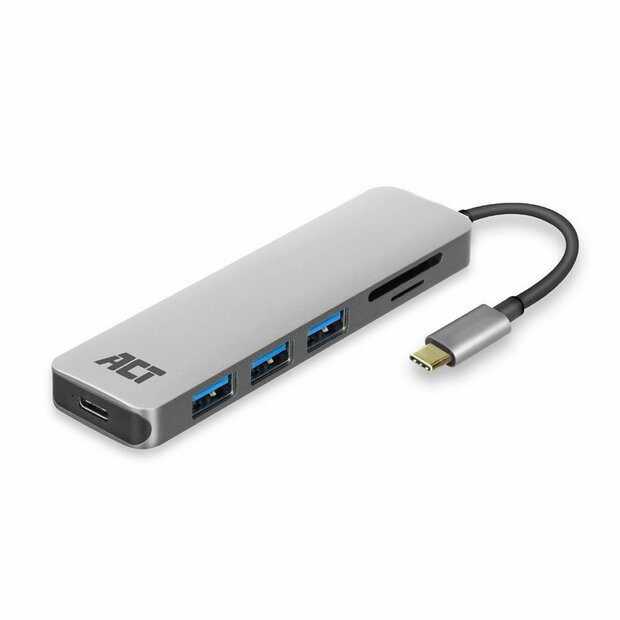 ACT AC7050 | 3-Poorts USB-C Hub | Kaartlezer | Zilver