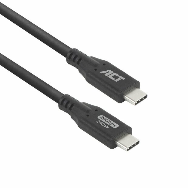 ACT | USB4 Kabel | 20Gbps | 240W | USB-C naar USB-C | 0,5m | Zwart