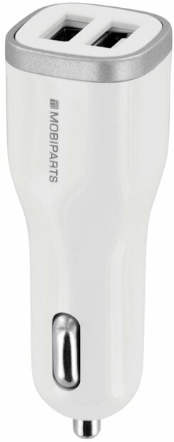 Mobiparts Car Charger | Dual USB-A Autolader 12W / 2.4A | Wit