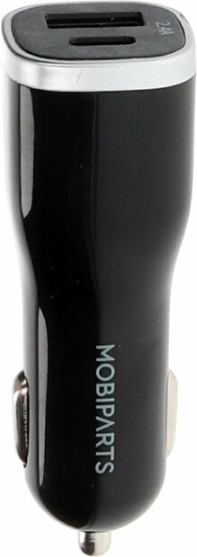 Mobiparts Car Charger | Dual USB-A &amp; USB-C Autolader 12W | Zwart
