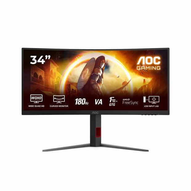 AOC CU34G4 | 34'' 3440x1440 VA | 180 Hz | 1 ms | DisplayPort &amp; HDMI | Curved Ultrawide Gaming Monitor