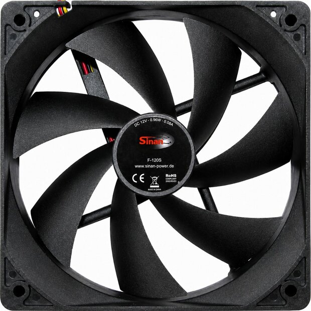 Inter-Tech Sinan F-120-S | 120mm Case Fan | 3-Pin | Zwart