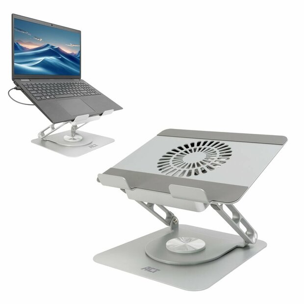 ACT AC8106 | 360&deg; Draaibare Laptopstandaard | Met Ventilator | Traploos Verstelbaar