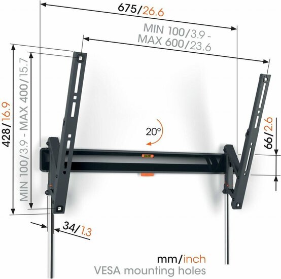 Vogel&#039;s TVM3615 | Kantelbare TV-beugel | 40-77&quot; | max 35kg | VESA 600x400