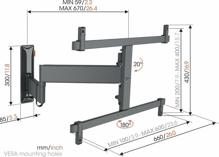 Vogel&#039;s Comfort TVM3665 | Draai- en kantelbare TV-beugel voor OLED | 40-77&quot; | max 35kg | VESA 600x400