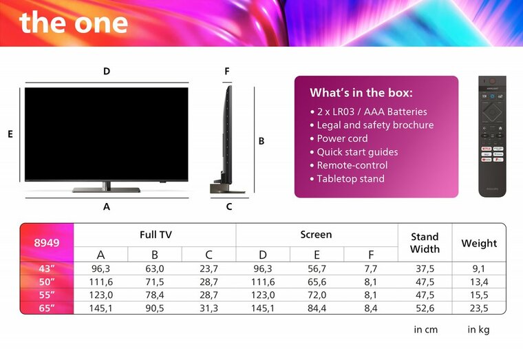Philips The One 55PUS8949 | 55&quot; 4K Ultra HD LED Ambilight Smart TV | Titan OS | Dolby Vision | AI Sound | 144Hz