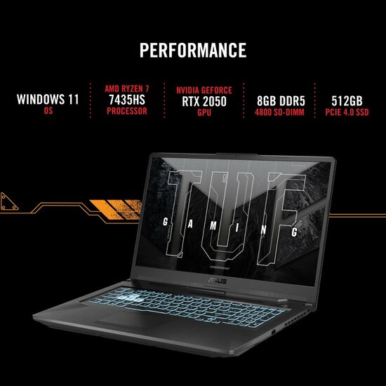 ASUS TUF Gaming A17 | 17.3&quot; Full HD IPS 144Hz | AMD Ryzen 5 7535HS | 16GB DDR5 RAM | 512GB SSD | GeForce RTX 2050 | Windows 11 Professional
