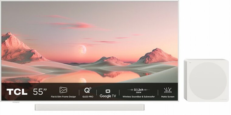 TCL NXTFRAME 55A300PRO | 55&quot; 4K Ultra HD QLED Smart TV | Google TV | Wifi Soundbar &amp; Subwoofer | Dolby Vision IQ | 120Hz Refurbished