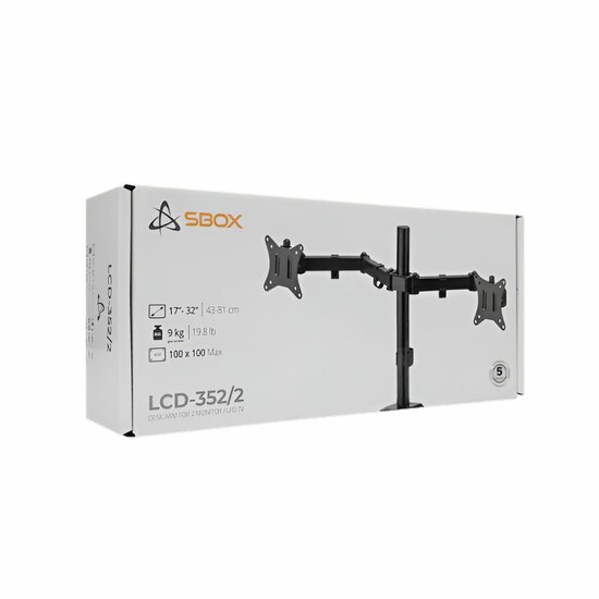 SBOX LCD-352/2-2 | Verstelbare Monitor-bureaubeugel | Tot 32&quot; | Max 9kg | VESA 100x100 | 2 Monitoren