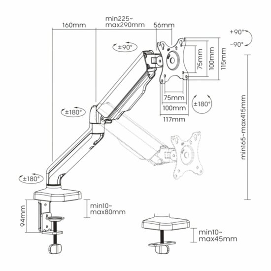 SBOX Flex LCD-S012-2 | Verstelbare Monitor-bureaubeugel | Tot 32&quot; | Max 9kg | VESA 100x100 | 1 Monitor