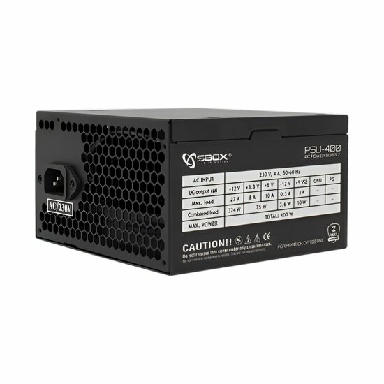 SBOX PSU-400/R Black Metal | 400 Watt ATX PSU | Power Supply | Voeding