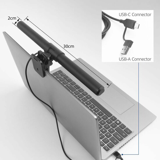 ACT AC8050 | Clip-on Laptop LED-lamp | Dimbaar | Voeding via USB