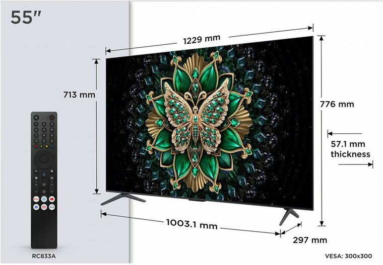 TCL 55C61K | 55&quot; 4K Ultra HD QD-Mini LED Smart TV | Google TV | Dolby Vision IQ | 144Hz (2025)
