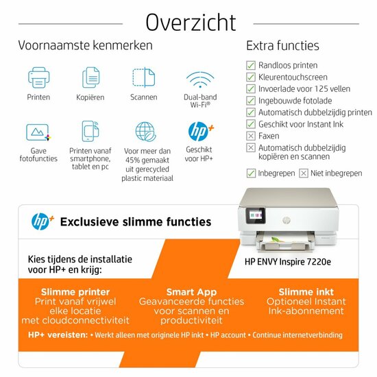 HP ENVY Inspire 7220e All-in-One Printer | Kleur | 4800 &times; 1200 dpi | WiFi | Scan naar PDF | Open Box