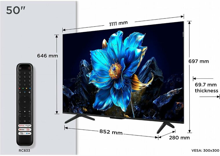 TCL 50P79K | 50&quot; 4K Ultra HD QLED Smart TV | Google TV | Dolby Vision | 60Hz (2025)