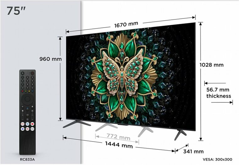 TCL 75C6K | 75&quot; 4K Ultra HD QD-Mini LED Smart TV | Google TV | Dolby Vision | 120Hz (2025)