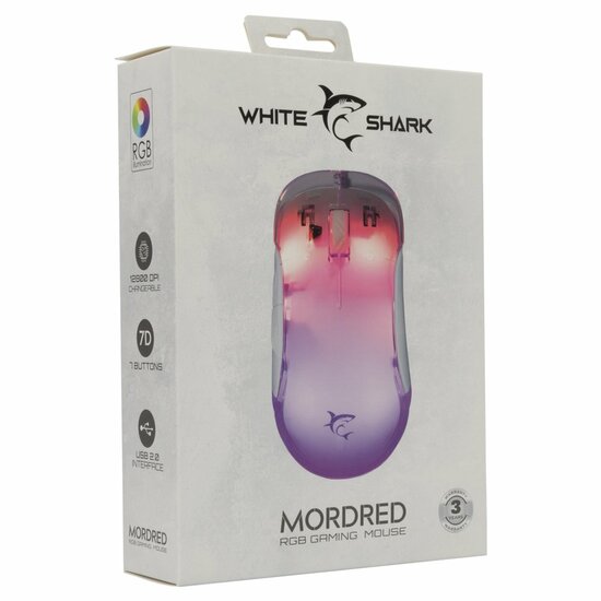 White Shark Mordred-W | Gaming Muis | 825 Chipset | RGB Verlichting | 12.800 DPI | Wit