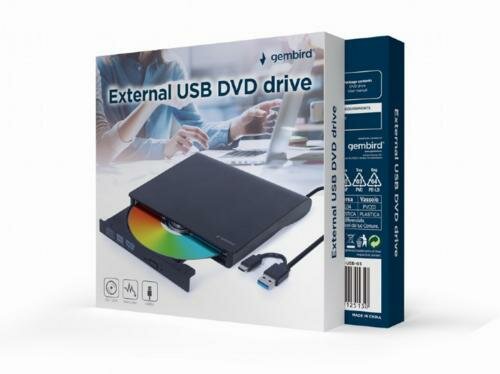 Gembird DVD-USB-031 | Externe DVD-Brander | 8x DVD | 24x CD | USB-C &amp; USB 3.1 | Slimline | Zwart