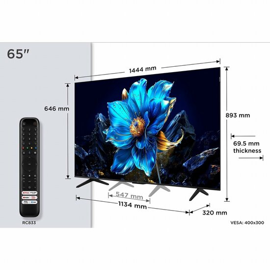 TCL 65T69C | 65&quot; 4K Ultra HD QLED Smart TV | 60Hz | Google TV + Wifi | Dolby Vision | HDMI 2.1 (2025)