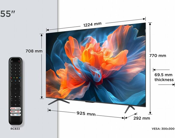 TCL 55T8C | 55&quot; 4K Ultra HD QLED Smart TV | 120Hz | Google TV + Wifi | Dolby Vision &amp; HDR10+ | HDMI 2.1 (2025)