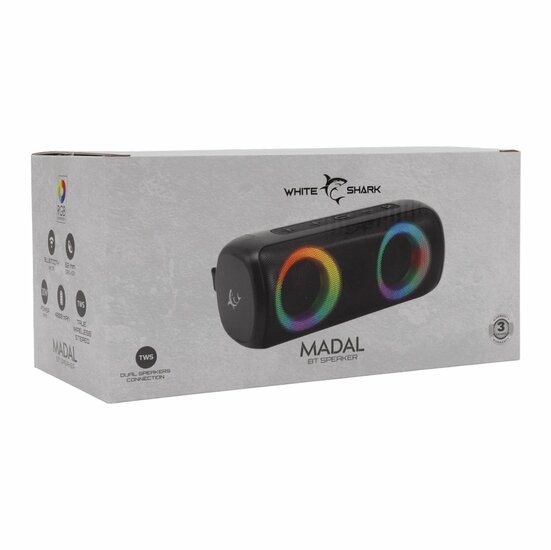 White Shark GBT-876 MADAL | Draagbare Bluetooth Speaker | 2&times;10W RMS | 4000mAh Accu | RGB