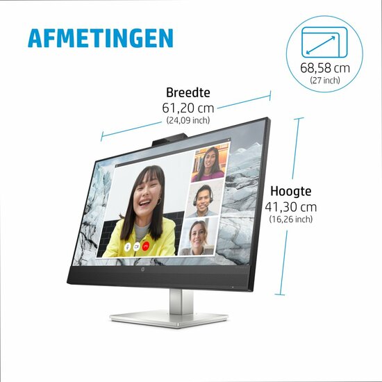 HP E27m G4 | 27" QHD IPS USB-C Conferentiemonitor met Webcam, Speakers en Microfoon | 75Hz | Zwart