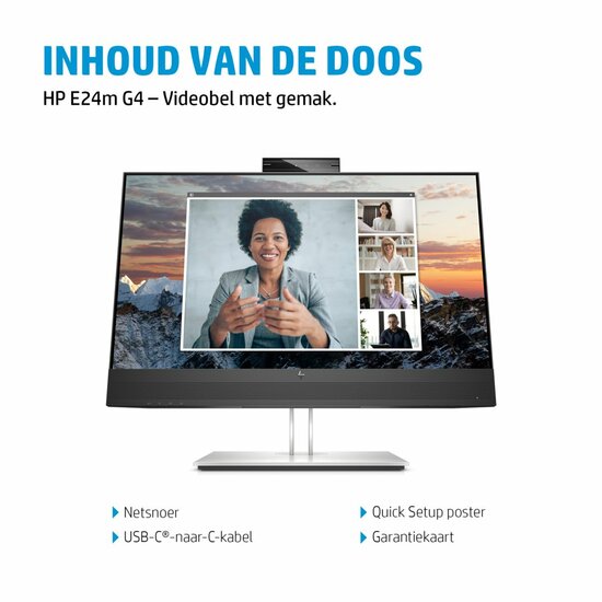 HP E24m G4 23,8" | 1920x1080 FHD IPS | 5ms | 99% sRGB | USB-C met 65W Power Delivery | 5MP Pop-up Webcam | Stereo Speakers | Microfoon | Monitor