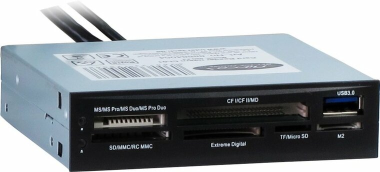 Inter-Tech CI-01 | Interne geheugenkaartlezer | USB 3.2 Gen 1 (5 Gbps) | 3.5" bay | Ondersteunt CF, SD, microSD, MS, xD | Zwart