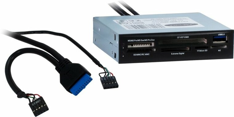 Inter-Tech CI-01 | Interne geheugenkaartlezer | USB 3.2 Gen 1 (5 Gbps) | 3.5" bay | Ondersteunt CF, SD, microSD, MS, xD | Zwart