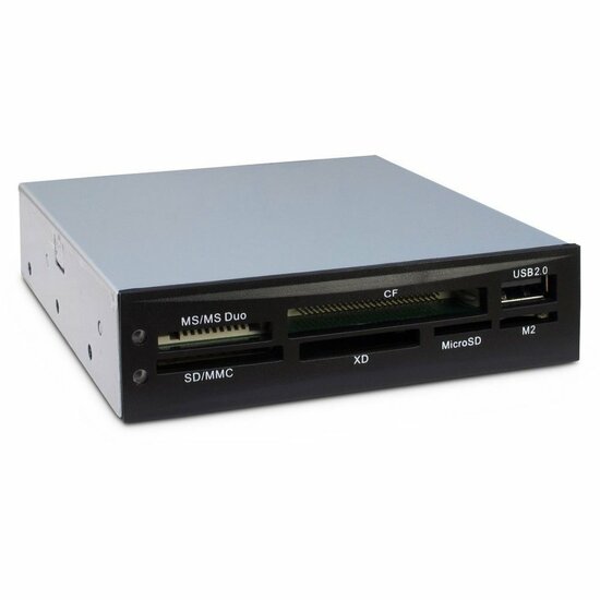 Inter-Tech CI-02 | Interne geheugenkaartlezer | USB 2.0 | 3.5" bay | Ondersteunt CF, SD, microSD, MS, xD | Zwart
