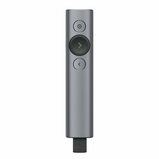 Logitech Spotlight Presenter | Draadloos | Bluetooth &amp; USB 2.4 GHz | Bereik tot 30 meter | Grijs