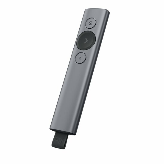 Logitech Spotlight Presenter | Draadloos | Bluetooth &amp; USB 2.4 GHz | Bereik tot 30 meter | Grijs