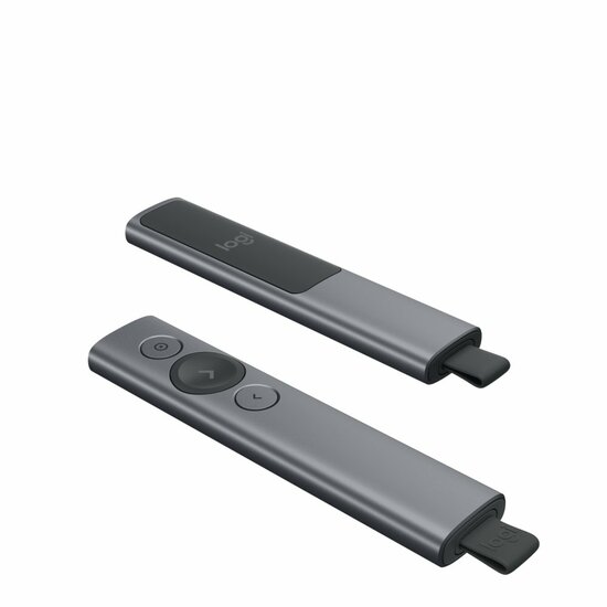 Logitech Spotlight Presenter | Draadloos | Bluetooth &amp; USB 2.4 GHz | Bereik tot 30 meter | Grijs