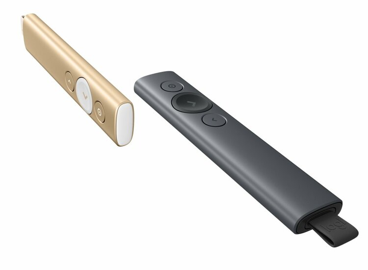 Logitech Spotlight Presenter | Draadloos | Bluetooth &amp; USB 2.4 GHz | Bereik tot 30 meter | Grijs