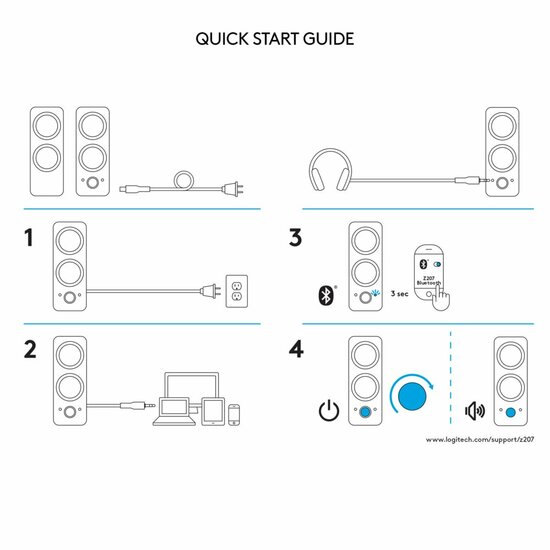 Logitech Z207 | 2.0 Bluetooth Luidsprekerset | 5W RMS | Draadloze Overgang | Zwart