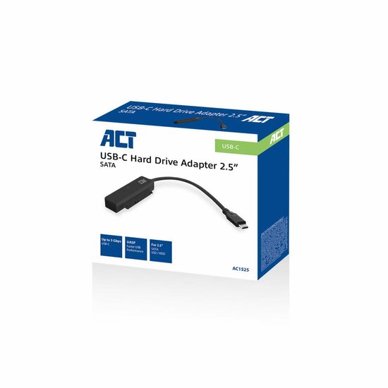ACT kabel-tussenstuk | USB-C naar SATA 7-pin + 15-pin | Zwart | AC1525
