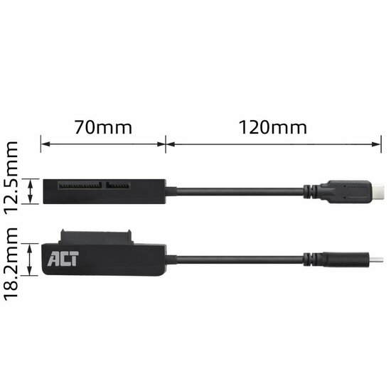 ACT kabel-tussenstuk | USB-C naar SATA 7-pin + 15-pin | Zwart | AC1525