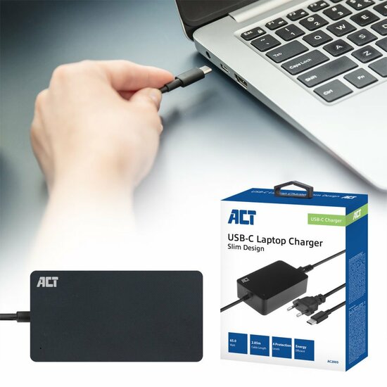 ACT AC2005 | Universele USB-C Notebook Lader | 65 Watt PDP | 2,75 Meter