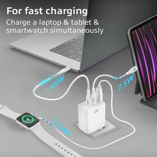 ACT AC2170 USB-C/USB-A Lader | 3-Poorts met PPS, QuickCharge &amp; GaNFast | 65W