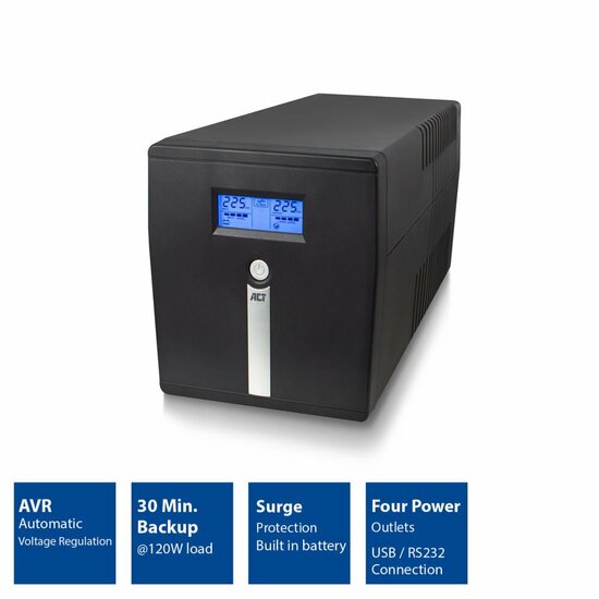 ACT Line-Interactive UPS AC2310 | 1000 VA Vermogen | 4 Uitgangen | Spanningstabilisatie met AVR | Beveiliging bij Netstoringen