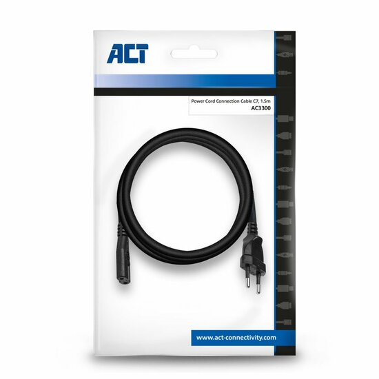 ACT AC3300 | Elektriciteitssnoer | 1,5 Meter | CEE7/16 naar C7 Stekker | Zwart
