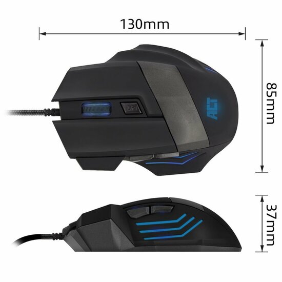 ACT AC5000 | Bedrade Gaming Muis | Rechtshandig | USB-A | 3200 DPI | Zwart