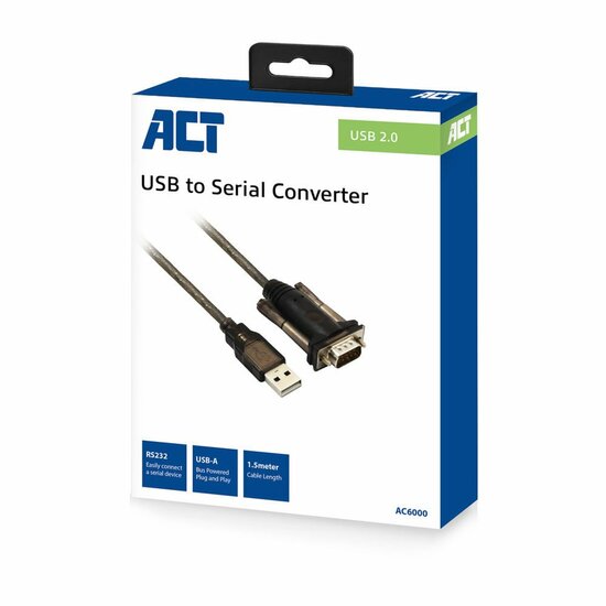 ACT AC6000 | Seri&euml;le Kabel | USB-A naar DB-9 | 1,5 m | Zwart