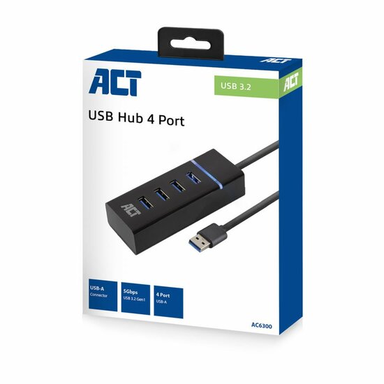ACT AC6300 | USB 3.2 Gen 1 Interface Hub | Type-A | 5 Gbps | Zwart
