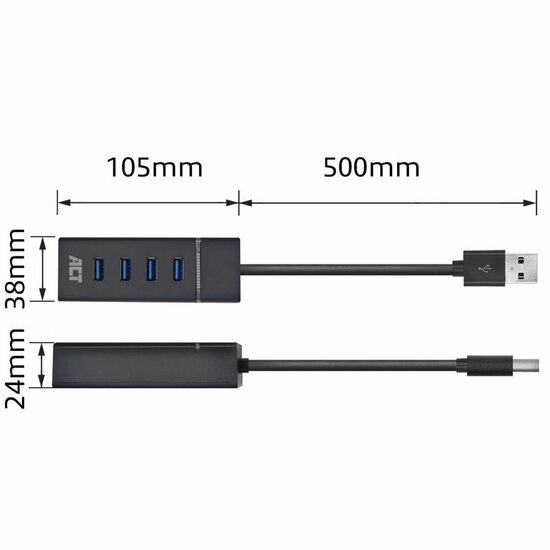 ACT AC6300 | USB 3.2 Gen 1 Interface Hub | Type-A | 5 Gbps | Zwart