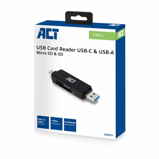 ACT AC6375 | Geheugenkaartlezer | USB 3.2 Gen 1 | Zwart