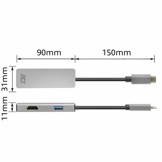 ACT AC7013 | Docking Station &amp; Poortreplicator | USB-C 3.2 Gen 1 | Zwart/Grijs